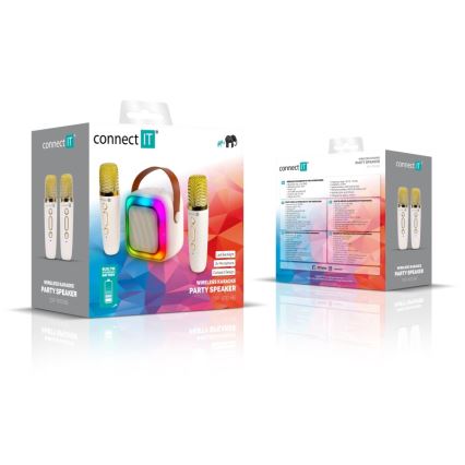 CONNECT IT CSP-1010-BG - LED RGB zvočnik z dvema brezžičnima mikrofonoma 2Mic 5W/1200 mAh + 2x 400 mAh kremno/zlata