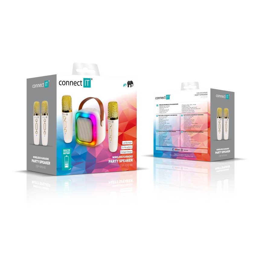 CONNECT IT CSP-1010-BG - LED RGB zvočnik z dvema brezžičnima mikrofonoma 2Mic 5W/1200 mAh + 2x 400 mAh kremno/zlata