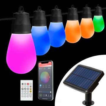 LED RGBIC zatemljiv sončni niz 30xLED/1,3W/3,7/5V 2200 mAh 14,37 m IP65 črna + daljinski upravljalnik
