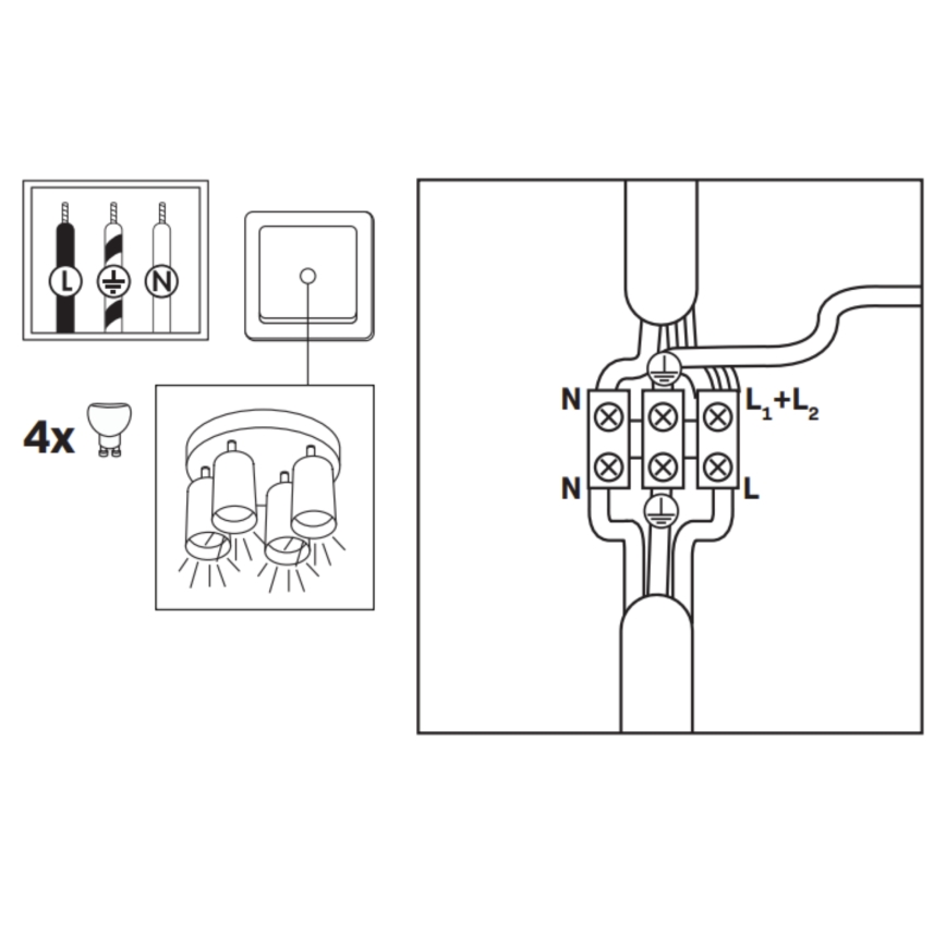 LED RGBW zatemnljivo kopalniško točkovno svetilo TURYN 4xGU10/6W/230V 3000K IP44 črna + daljinski upravljalnik