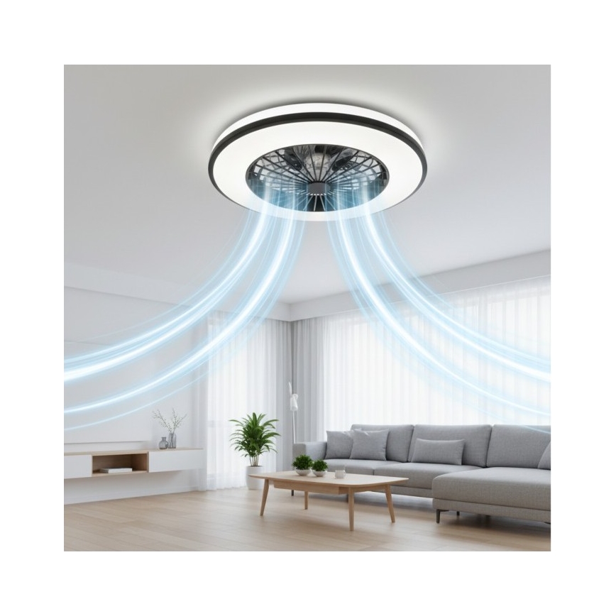 LED RGBW zatemnjivo stropno svetilo z ventilatorjem VENTELUX LED/48W/230V 3000/4000/6500K, premer 48,5 cm, črna + daljinski upravljalnik
