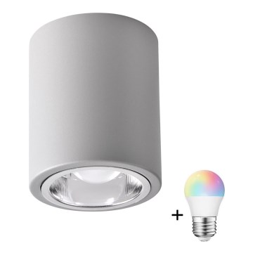 LED RGBW točkovna svetilka JUPITER 1xE27/6,5W/230V 2700-6500K Wi-Fi premer 9,8 cm siva, z možnostjo zatemnitve