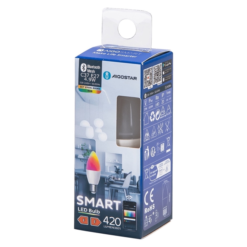 LED RGBW Zatemnitvena žarnica C37 E27/4,9W/230V 2700-6500K - Aigostar