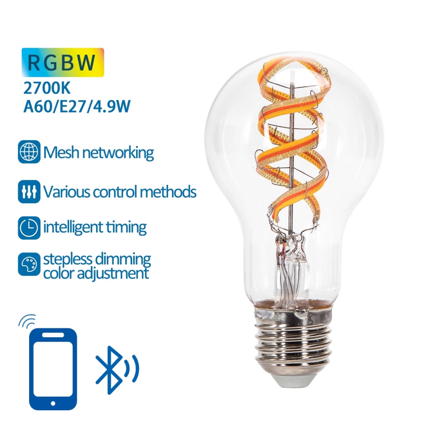 LED RGBW Zatemnitvena žarnica FILAMENT MESH Smart A60 E27/4,9W/230V 2700K - Aigostar