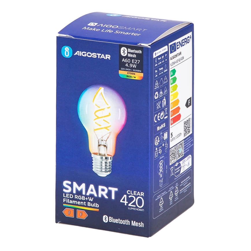 LED RGBW Zatemnitvena žarnica FILAMENT MESH Smart A60 E27/4,9W/230V 2700K - Aigostar