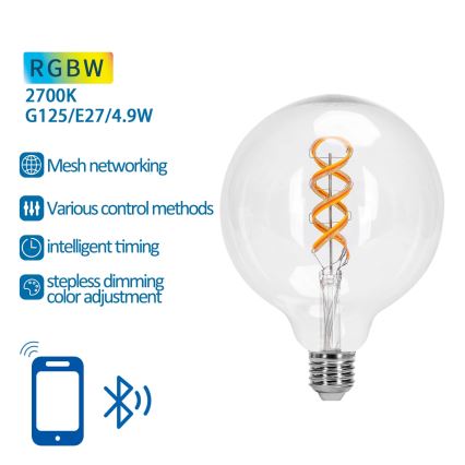 LED RGBW Zatemnitvena žarnica FILAMENT MESH Smart G125 E27/4,9W/230V 2700K - Aigostar