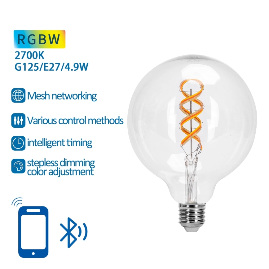 LED RGBW Zatemnitvena žarnica FILAMENT MESH Smart G125 E27/4,9W/230V 2700K - Aigostar