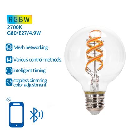 LED RGBW Žarnica FILAMENT G80 E27/4,9W/230V 2700K - Aigostar