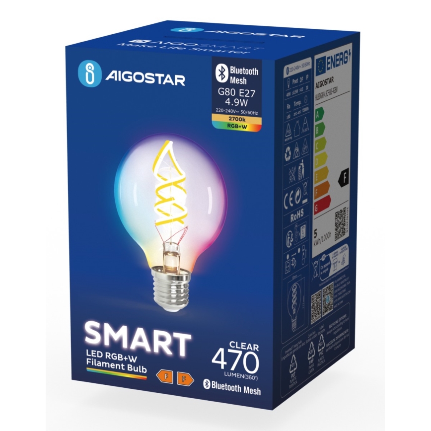 LED RGBW Zatemnitvena žarnica FILAMENT MESH Smart G80 E27/4,9W/230V 2700K - Aigostar