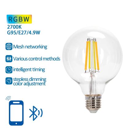 LED RGBW Zatemnitvena žarnica FILAMENT MESH Smart G95 E27/4,9W/230V 2700K - Aigostar