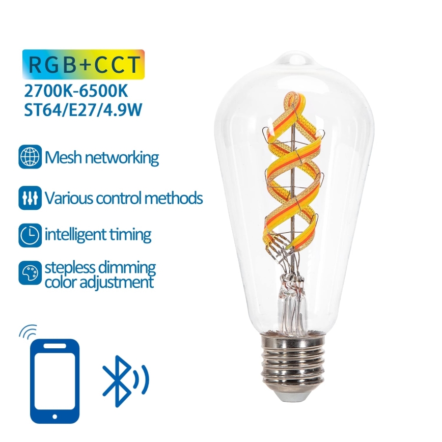 LED RGBW Zatemnitvena žarnica FILAMENT MESH Smart ST64 E27/4,9W/230V 2700-6500K - Aigostar