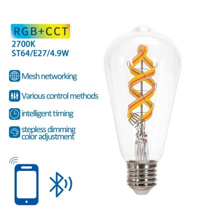 LED RGBW Žarnica FILAMENT ST64 E27/4,9W/230V 2700K - Aigostar