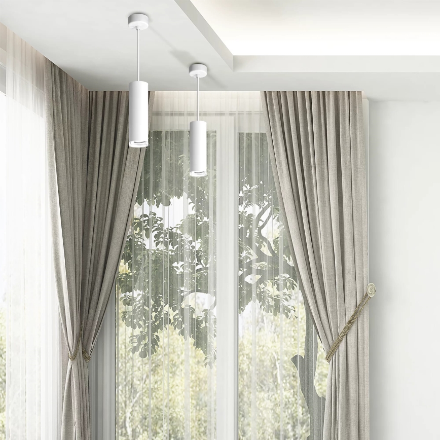 LED RGBW zatemljiv kopalniški viseči lestenec TURYN na kablu 1xGU10/4,8W/230V 3000K IP44, bel, z vključenim daljinskim upravljalnikom