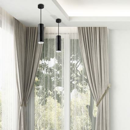 LED RGBW zatemljiv kopalniški viseči lestenec na kablu TURYN 1xGU10/4,8W/230V 3000K IP44 črna + daljinski upravljalnik