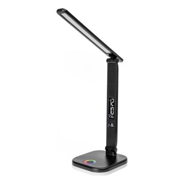 LED RGBW Zatemnitvena namizna svetilka na dotik z brezžični polnjenjem, LCD zaslon in USB vrata MAGNUS LED/6W/5V 3000-6500K črna