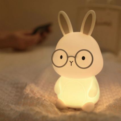 LED RGBW Zatemnitvena otroška svetilka na dotik FLORKA LED/1W/5V USB 1200 mAh zajček bela/siva