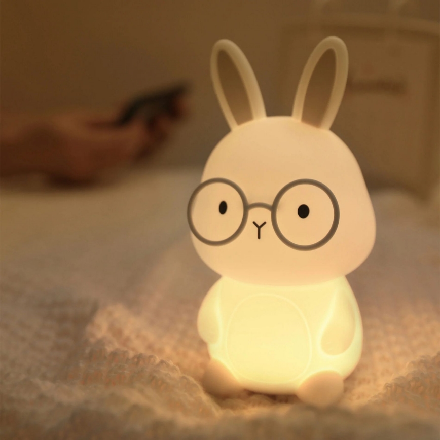 LED RGBW Zatemnitvena otroška svetilka na dotik FLORKA LED/1W/5V USB 1200 mAh zajček bela/siva
