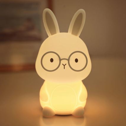 LED RGBW Zatemnitvena otroška svetilka na dotik FLORKA LED/1W/5V USB 1200 mAh zajček bela/siva