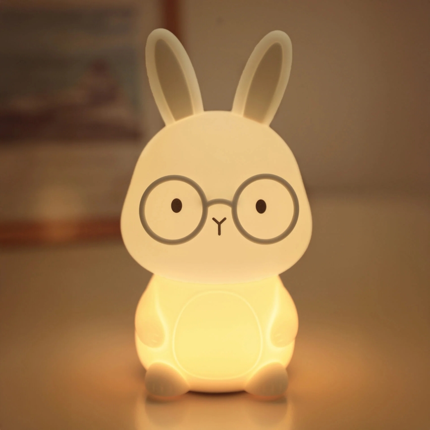 LED RGBW Zatemnitvena otroška svetilka na dotik FLORKA LED/1W/5V USB 1200 mAh zajček bela/siva