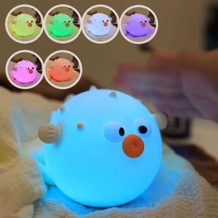 LED RGBW Zatemnitvena otroška svetilka na dotik HELI LED/1W/5V USB 1200 mAh riba modra