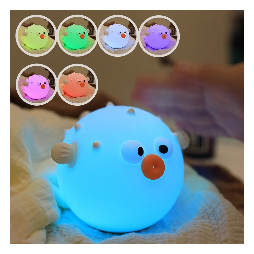 LED RGBW Zatemnitvena otroška svetilka na dotik HELI LED/1W/5V USB 1200 mAh riba modra