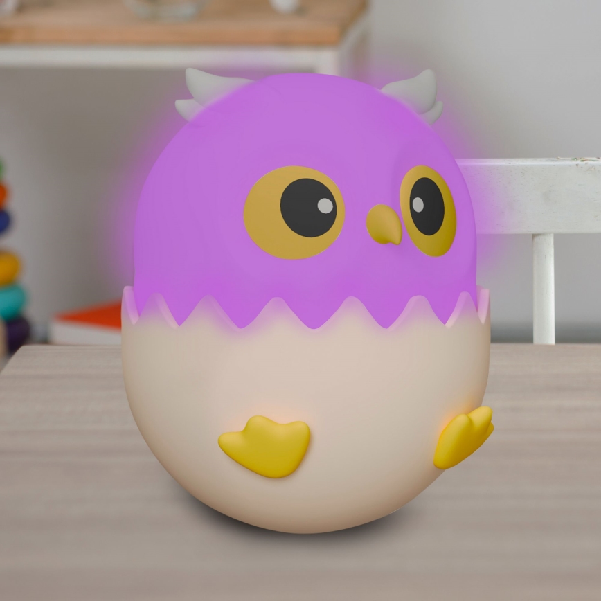 LED RGBW Zatemnitvena otroška svetilka na dotik OWL LED/1W/5V USB 1200 mAh sova roza