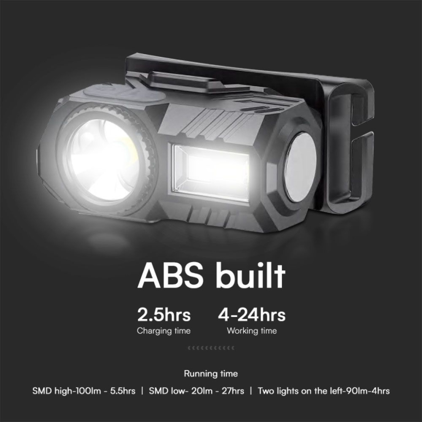 LED RGBW Zatemnitvena polnilna naglavna svetilka USB LED/3W/5V IP43 190 sijajni 24 h 750 mAh