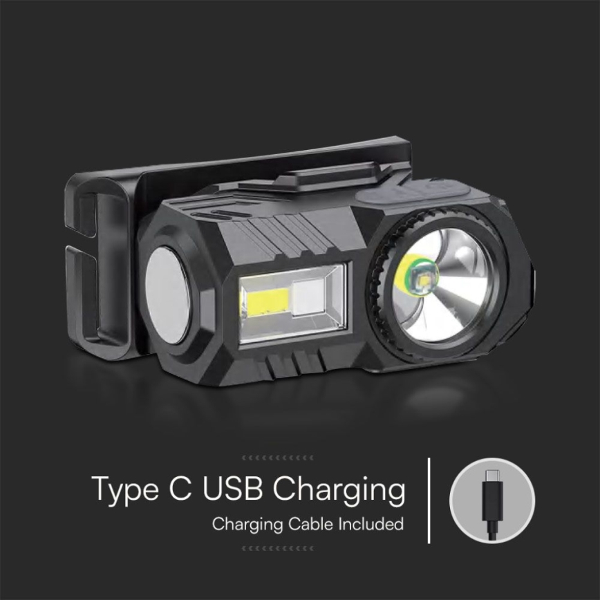 LED RGBW Zatemnitvena polnilna naglavna svetilka USB LED/3W/5V IP43 190 sijajni 24 h 750 mAh