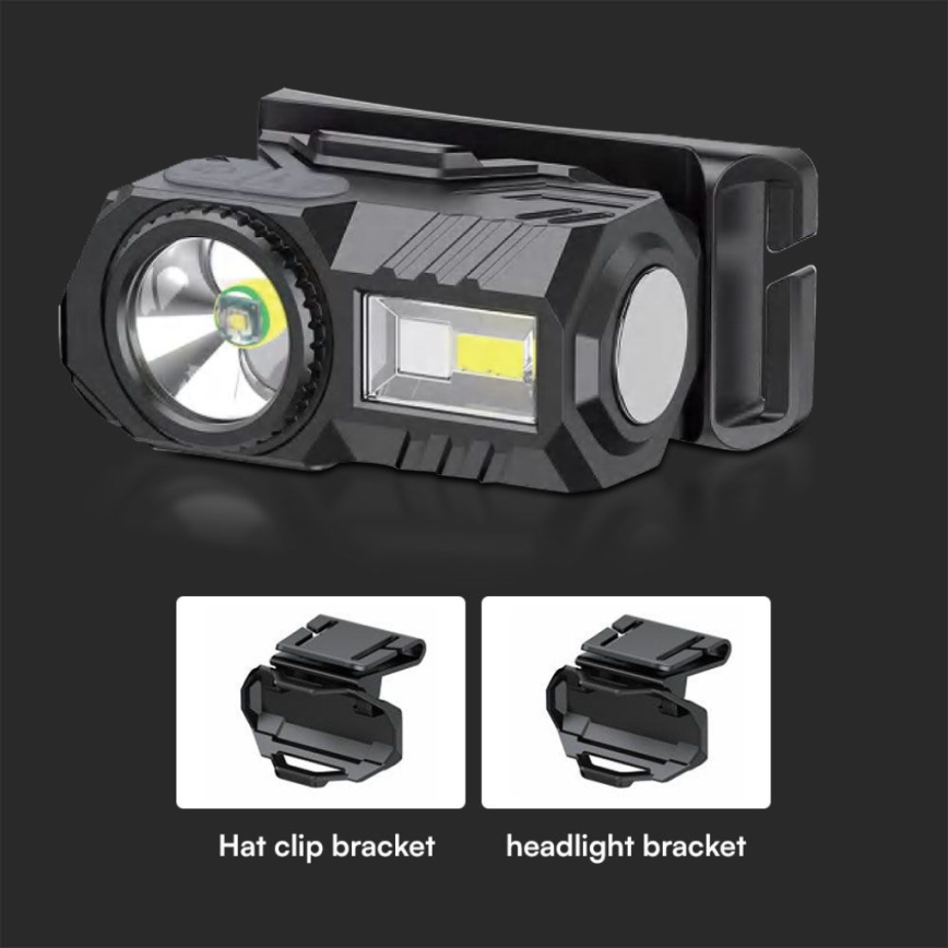 LED RGBW Zatemnitvena polnilna naglavna svetilka USB LED/3W/5V IP43 190 sijajni 24 h 750 mAh