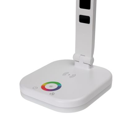 LED RGBW Zatemnitvena namizna svetilka na dotik z brezžični polnjenjem, zaslonom in USB vrata MAGNUS LED/6W/5V 3000-6500K bela