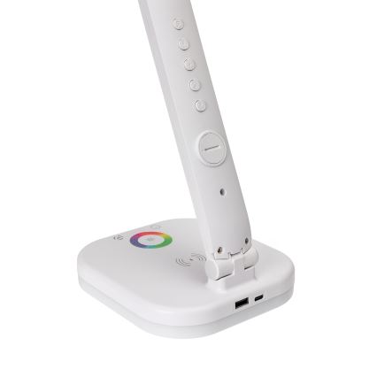 LED RGBW Zatemnitvena namizna svetilka na dotik z brezžični polnjenjem, zaslonom in USB vrata MAGNUS LED/6W/5V 3000-6500K bela