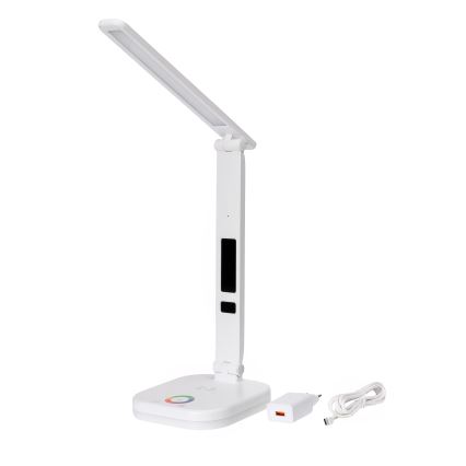 LED RGBW Zatemnitvena namizna svetilka na dotik z brezžični polnjenjem, zaslonom in USB vrata MAGNUS LED/6W/5V 3000-6500K bela