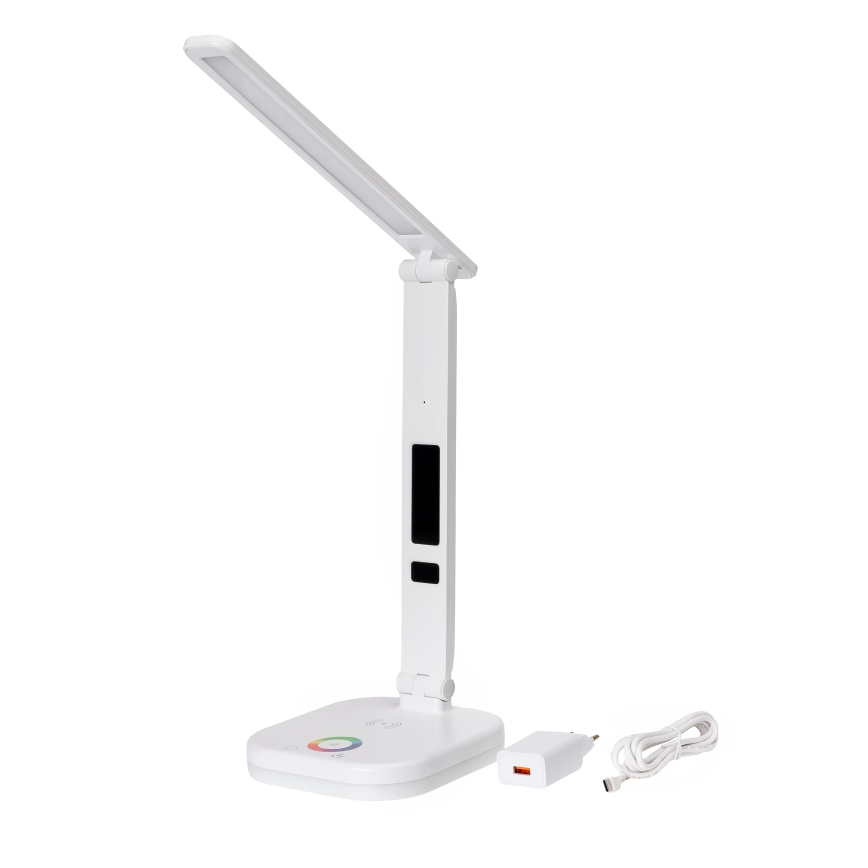 LED RGBW Zatemnitvena namizna svetilka na dotik z brezžični polnjenjem, zaslonom in USB vrata MAGNUS LED/6W/5V 3000-6500K bela