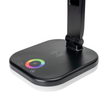 LED RGBW Zatemnitvena namizna svetilka na dotik z brezžični polnjenjem, LCD zaslon in USB vrata MAGNUS LED/6W/5V 3000-6500K črna