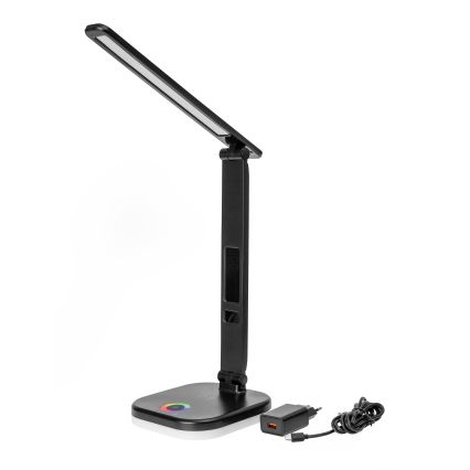 LED RGBW Zatemnitvena namizna svetilka na dotik z brezžični polnjenjem, LCD zaslon in USB vrata MAGNUS LED/6W/5V 3000-6500K črna