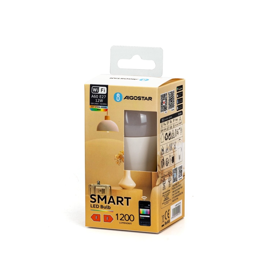 LED RGBW Zatemnitvena žarnica A60 E27/12W/230V 2700-6500K Wi-Fi - Aigostar