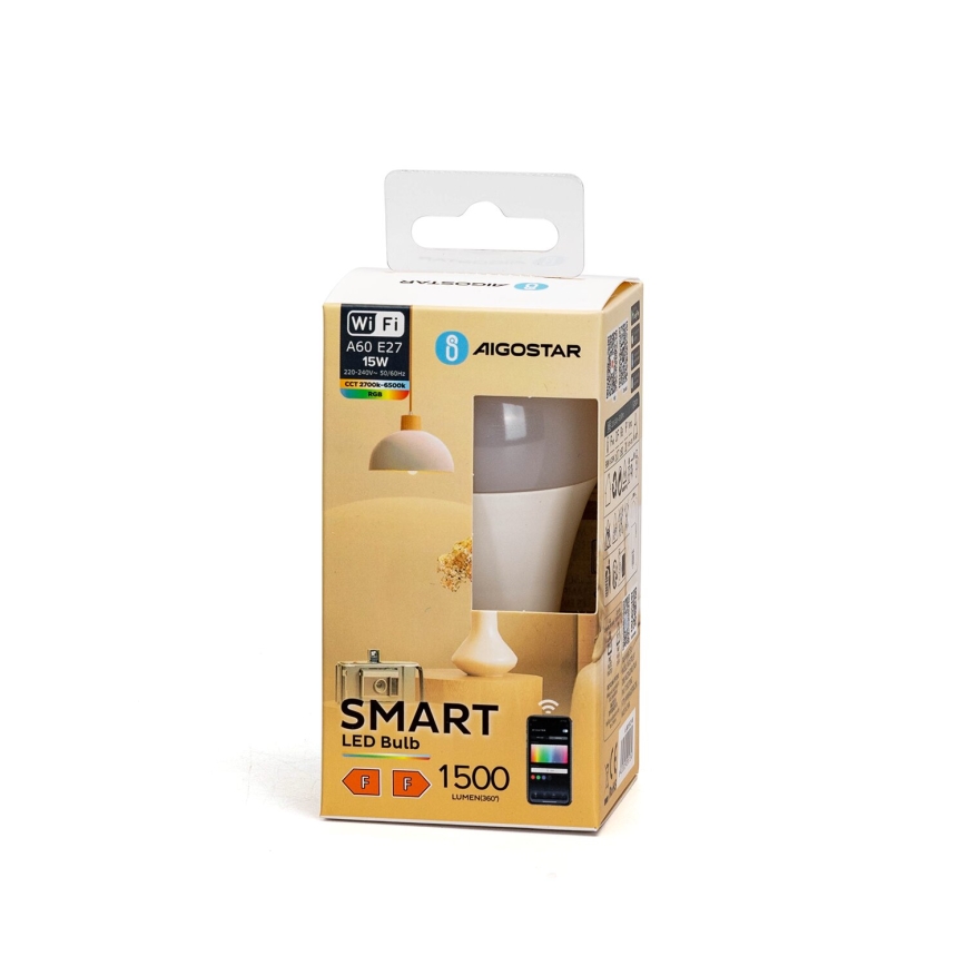 LED RGBW Zatemnitvena žarnica A60 E27/15W/230V 2700-6500K Wi-Fi - Aigostar