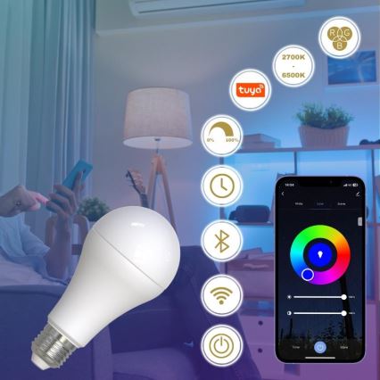 LED RGBW Zatemnitvena žarnica A60 E27/15W/230V 2700-6500K Wi-Fi Tuya