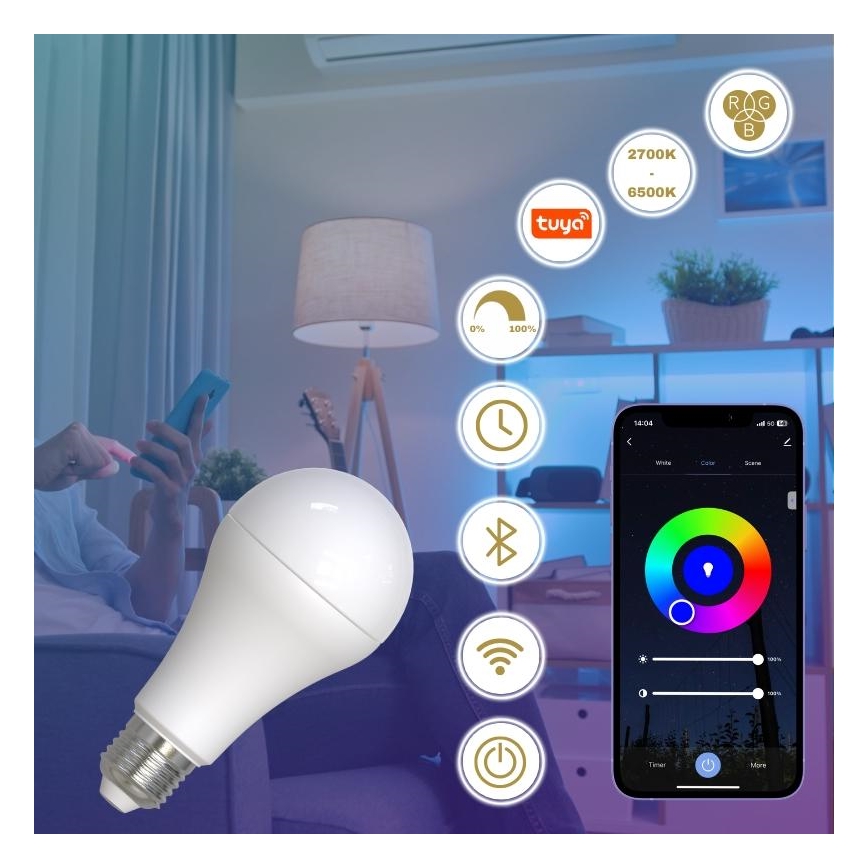LED RGBW Zatemnitvena žarnica A60 E27/15W/230V 2700-6500K Wi-Fi Tuya