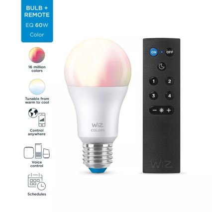 LED RGBW Zatemnitvena žarnica A60 E27/8,5W/230V 2200-6500K  CRI 90 Wi-Fi + Daljinski upravljalnik - WiZ