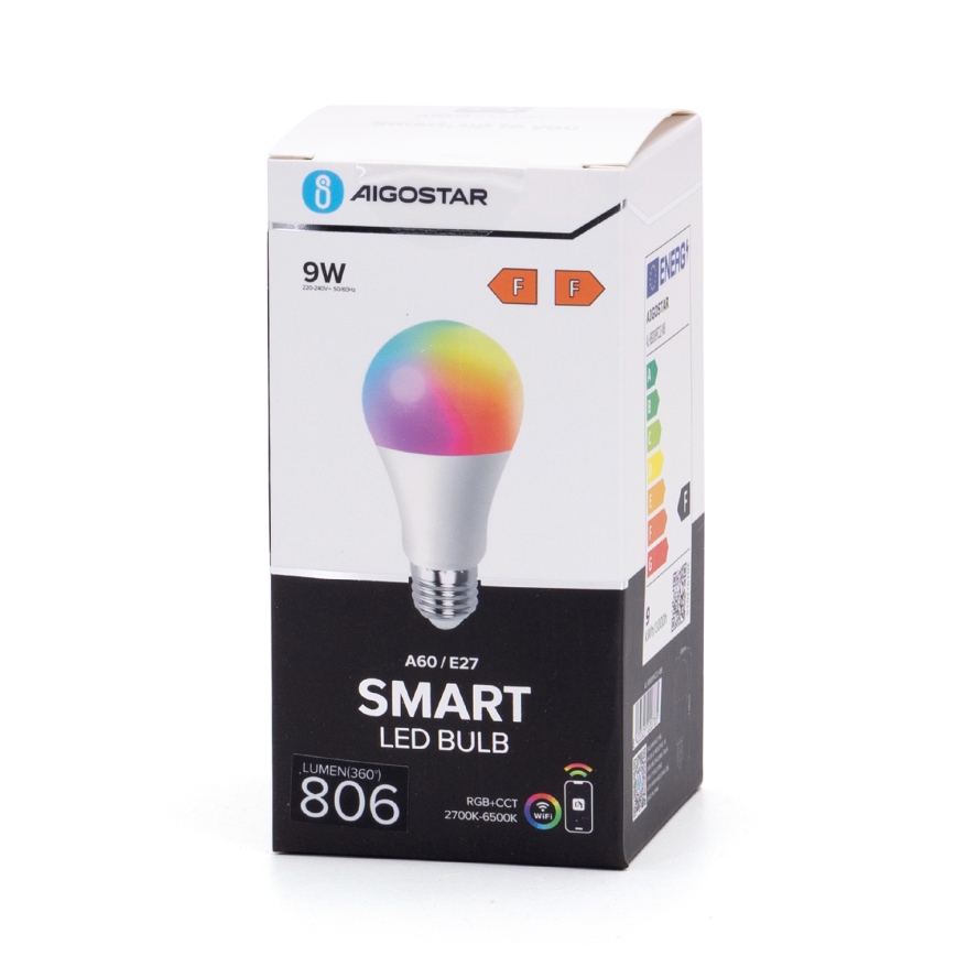 LED RGBW Zatemnitvena žarnica A60 E27/9W/230V 2700-6500K Wi-Fi - Aigostar