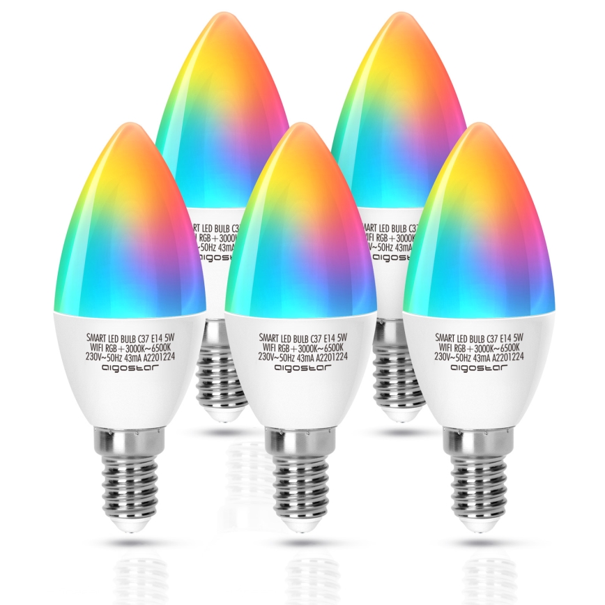 LED RGBW Zatemnitvena žarnica C37 E14/5W/230V 3000-6500K Wi-Fi - Aigostar