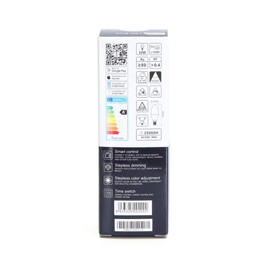 LED RGBW Zatemnitvena žarnica C37 E14/5W/230V 3000-6500K Wi-Fi - Aigostar