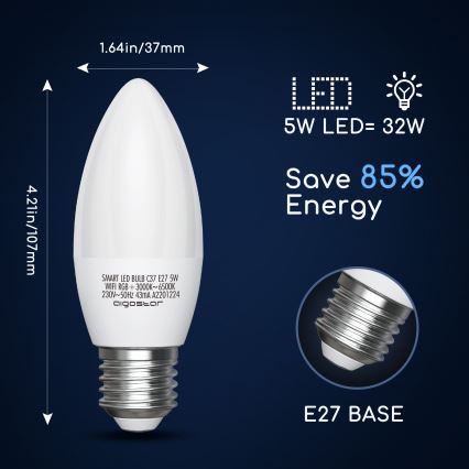 LED RGBW Zatemnitvena žarnica C37 E27/5W/230V 3000-6500K Wi-Fi - Aigostar