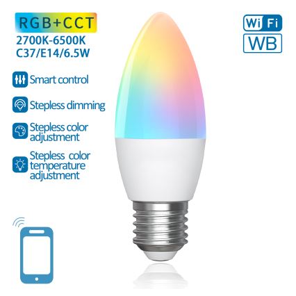 LED RGBW Zatemnitvena žarnica C37 E27/6,5W/230V 2700-6500K Wi-Fi - Aigostar