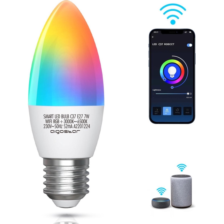 LED RGBW Zatemnitvena žarnica C37 E27/7W/230V 3000-6500K Wi-Fi - Aigostar