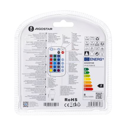 LED RGBW Zatemnitvena žarnica E27/8W/230V 3000K + Daljinski upravljalnik - Aigostar
