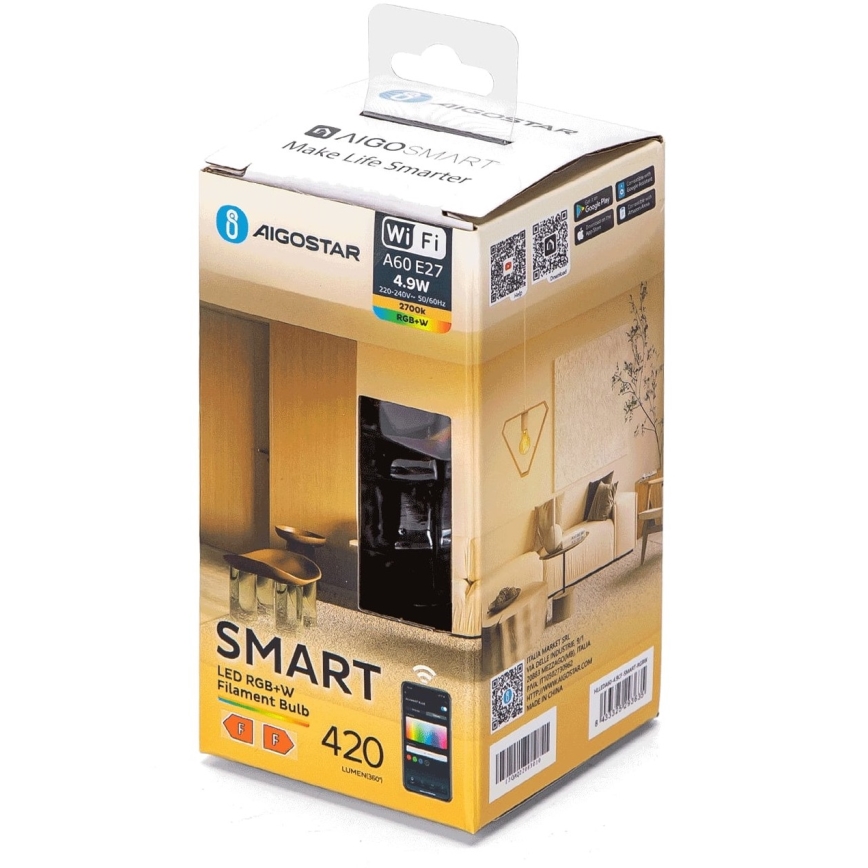 LED RGBW Zatemnitvena žarnica FILAMENT A60 E27/4,9W/230V 2700K Wi-Fi - Aigostar