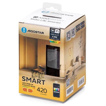 LED RGBW Zatemnitvena žarnica FILAMENT G80 E27/4,9W/230V 2700K Wi-Fi - Aigostar