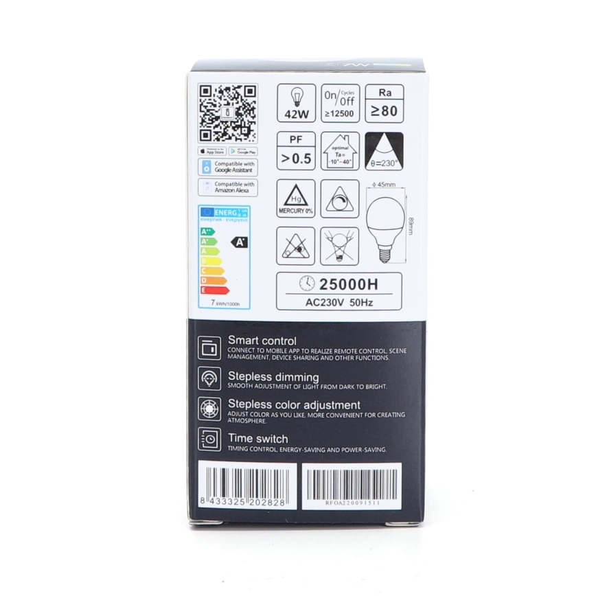 LED RGBW Zatemnitvena žarnica G45 E14/7W/230V 3000-6500K Wi-Fi - Aigostar